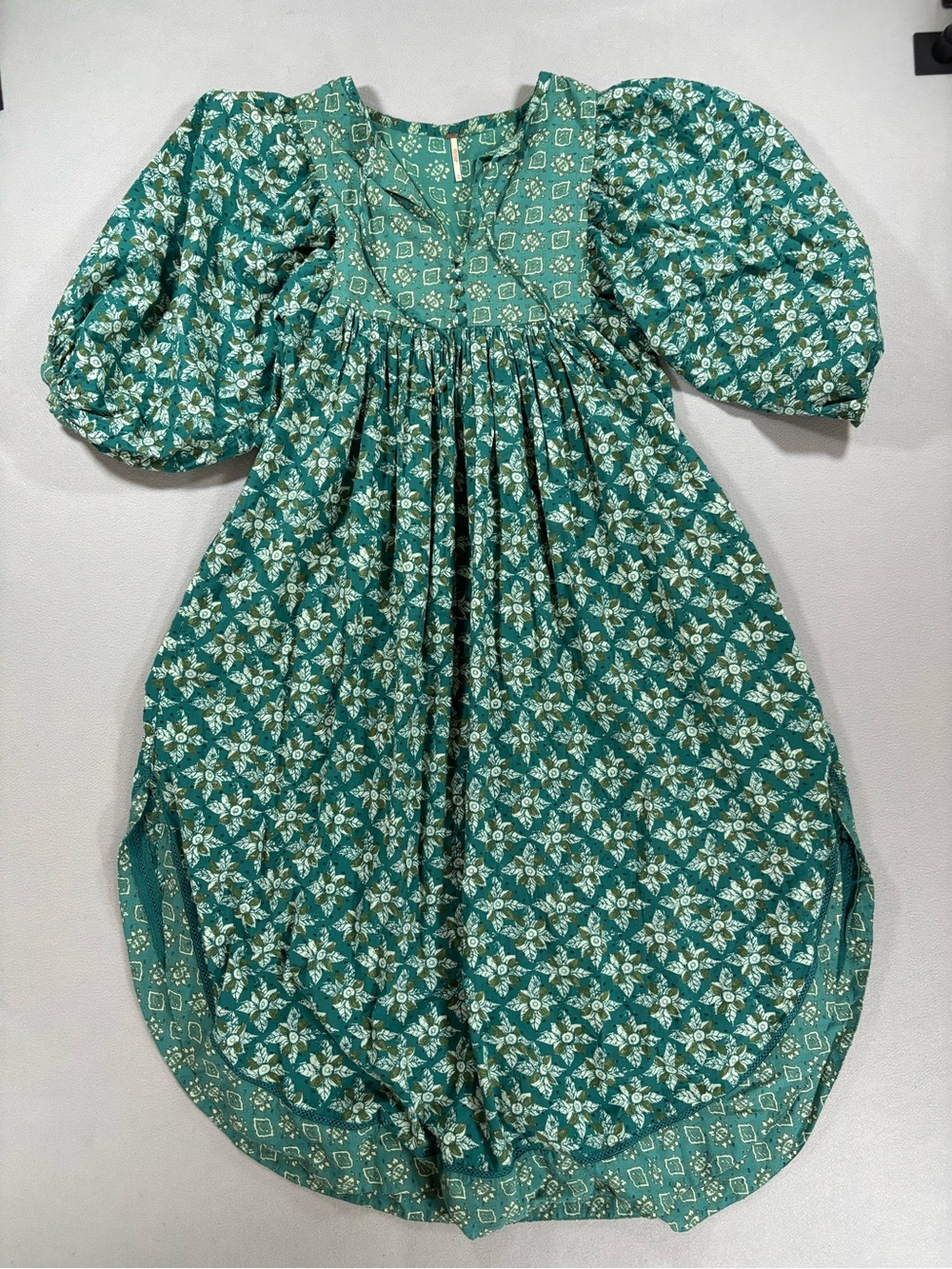 Free People Hazy Maisy Teal Patterned Maxi Dress cotton XS - Picture 2 of 12